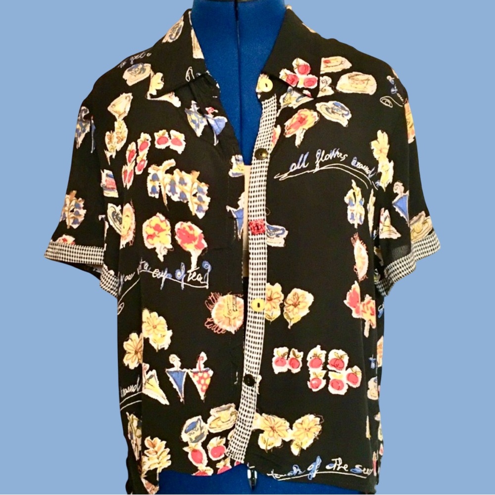 Vintage Coldwater Creek Graphic Tea in the Garden Blouse